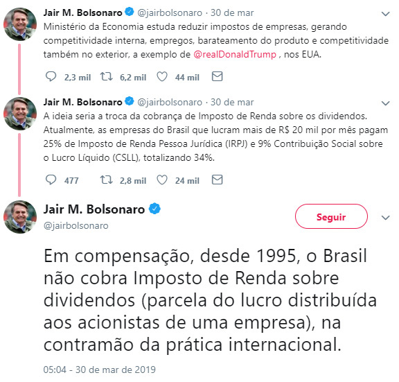 33234_2_EL Presidente Bolsonaro caminha para a desastrosa tributação dos dividendos