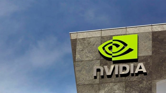 Logomarca da Nvidia em fachada de um prédio da empresa