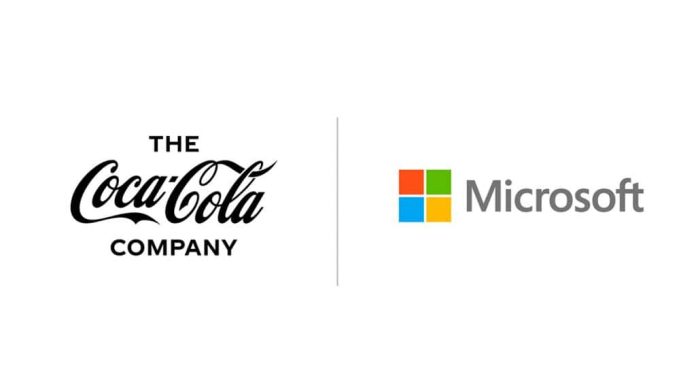 Montagem com logomarcas da Coca-Cola e da Microsoft para ilustrar parceria sobre inteligência artificial