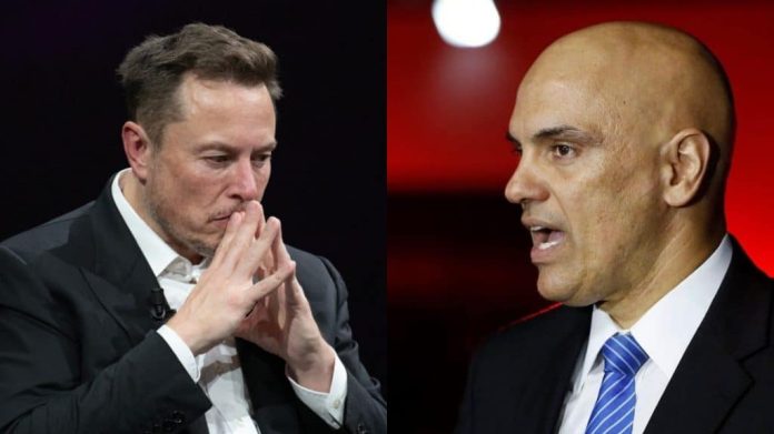 Montagem com fotos de Elon Musk e Alexandre de Moraes