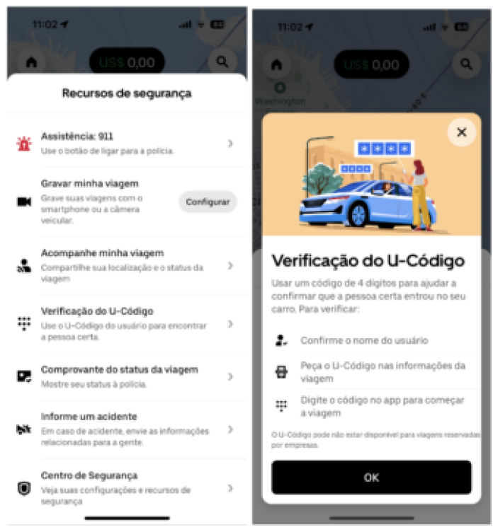 Motoristas de Uber podem solicitar código antes de iniciarem a viagem