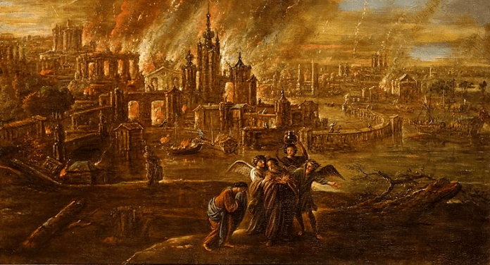 Sodoma e Gomorra em chamas por Jacob de Wet II, 1680
