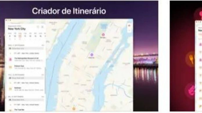 Print de tela de app de planejamento de viagens, tela com título de Criador de Itinenário com mapa em foco.