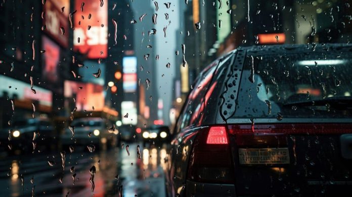 carro completamente molhado na chuva