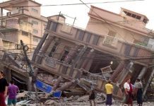 Prédio tombado por conta de terremoto em Mianmar