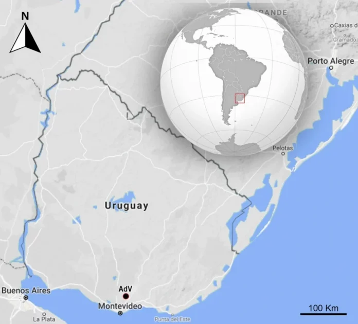 Mapa mostrando a localização do Uruguai