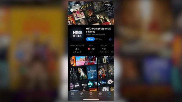 Captura de tela de página da HBO Max na App Store num iPhone