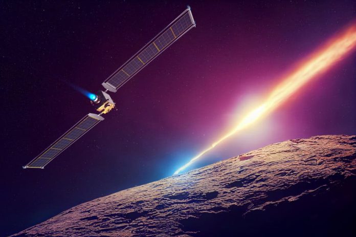 Sonda Psyche sobrevoando um meteoro