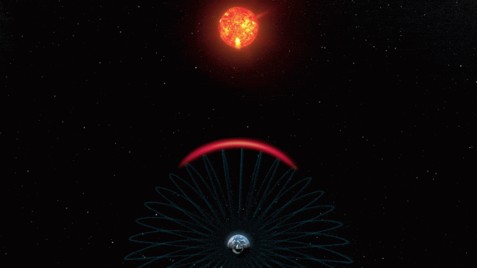 Escudo magnético da Terra no caso de uma tempestade solar