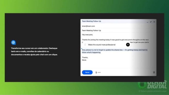 Usuário utilizando o ChatGPT Atlas para resumir automaticamente um artigo extenso diretamente na página do navegador 