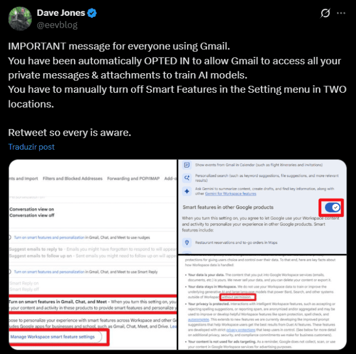 Google nega rumores de usar e-mails dos usuários para treinar IA do Gemini