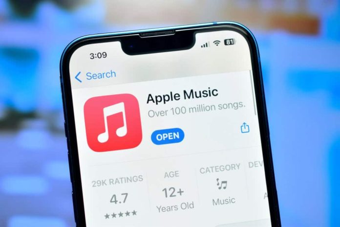 Página do Apple Music em um iPhone