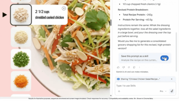 Captura de tela que mostra o Skills em ação no Chrome