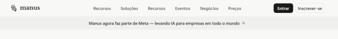 Mensagem avisando que a Manus faz parte da Meta